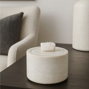 White Marble Storage Bowl with Quartz Lid